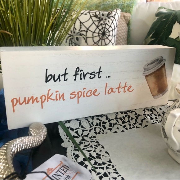 NWT! “But First…pumpkin spice latte” Pumpkin Spice Latte Wood Sign🍂🍁 - Picture 1 of 4